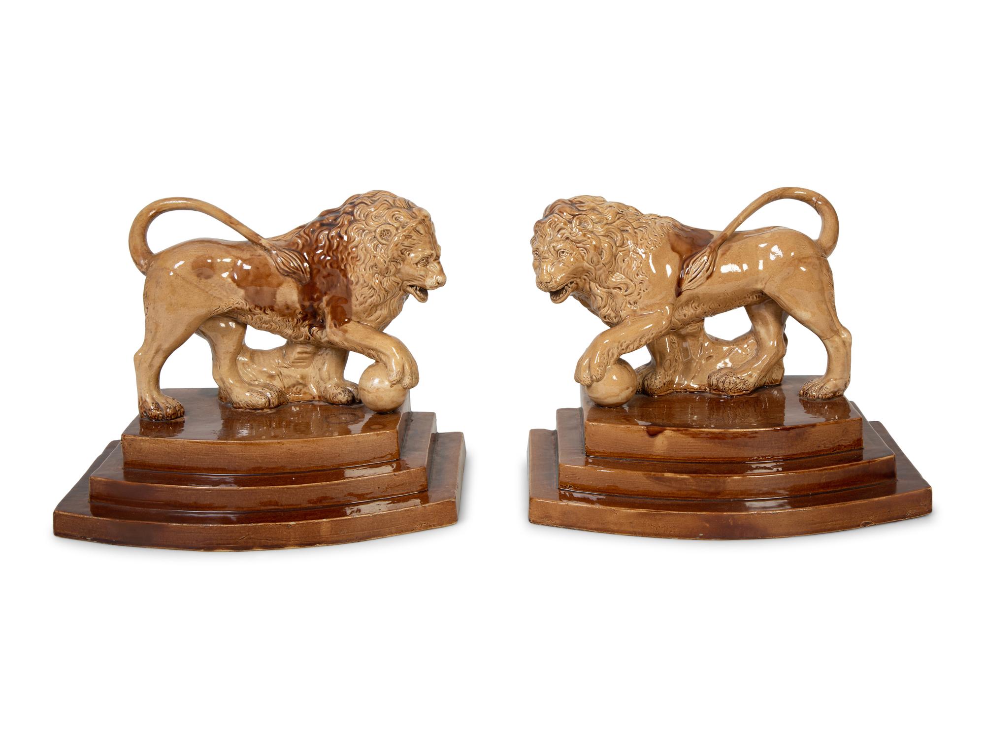A Pair of English Glazed Pottery Medici Lions — CIRCA 1790