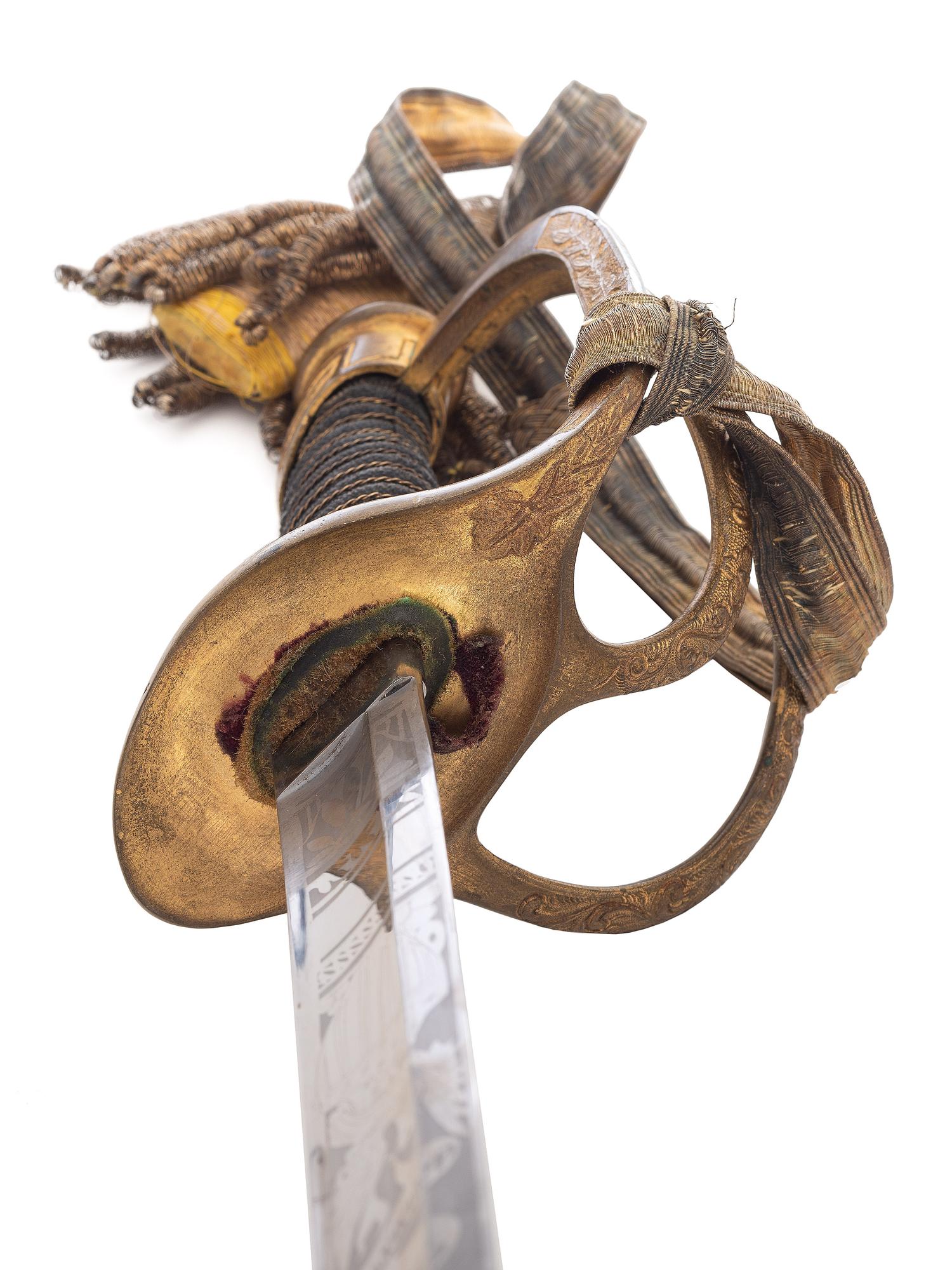 [CIVIL WAR]. Imported US Model 1840 Cavalry Officer’s saber presented to Captain Otto Harhaus, 2nd New York Volunteer Cavalry, who commanded the Regiment at Gettysburg.