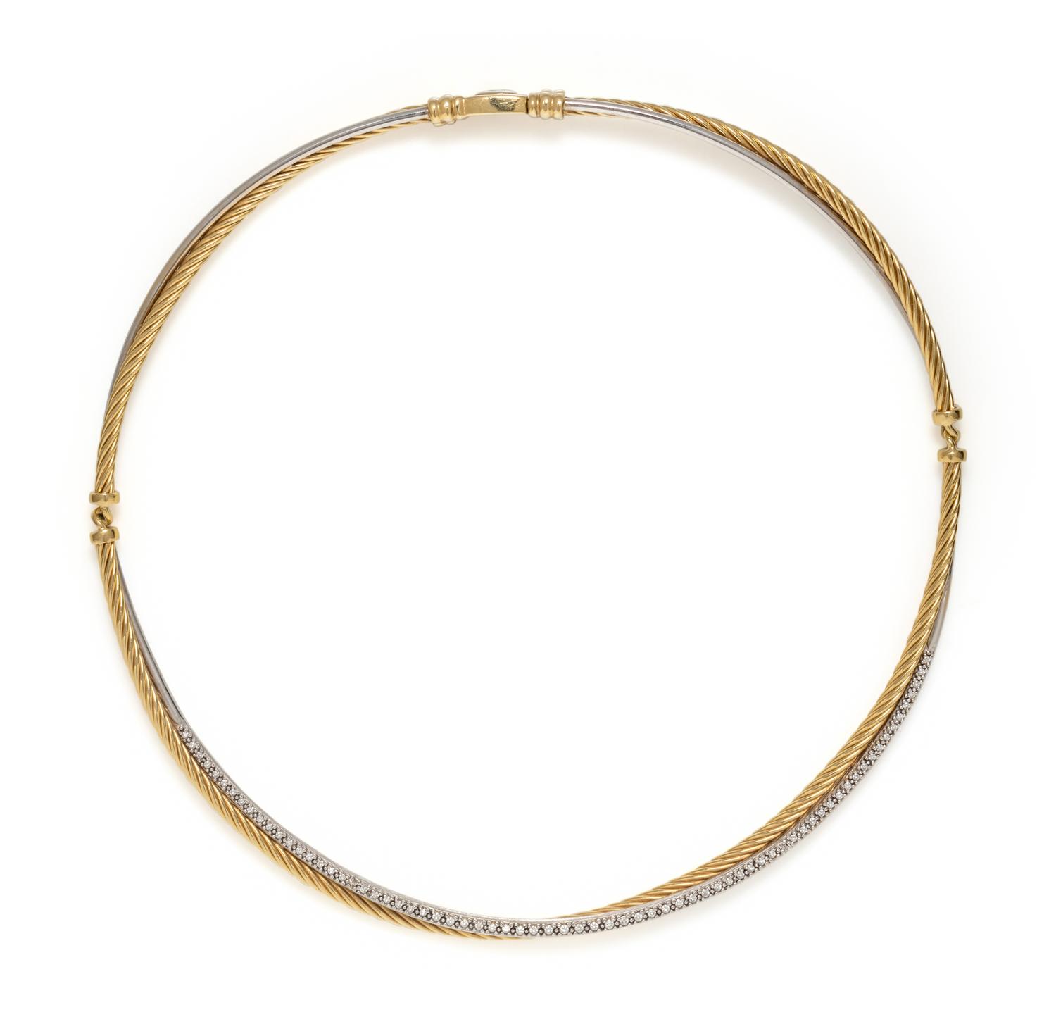 DAVID YURMAN, BICOLOR GOLD AND DIAMOND TORQUE NECKLACE