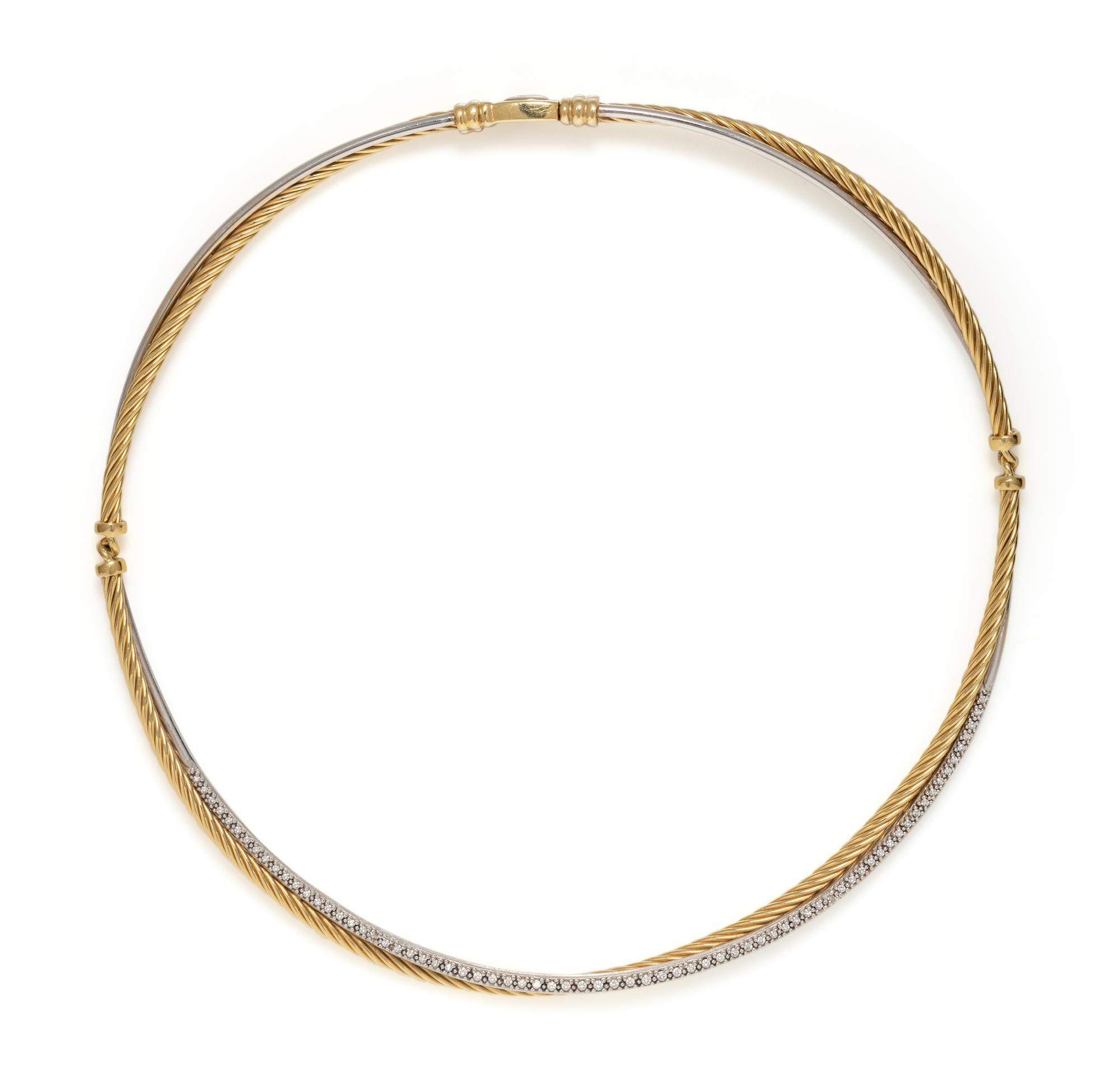 DAVID YURMAN, BICOLOR GOLD AND DIAMOND TORQUE NECKLACE