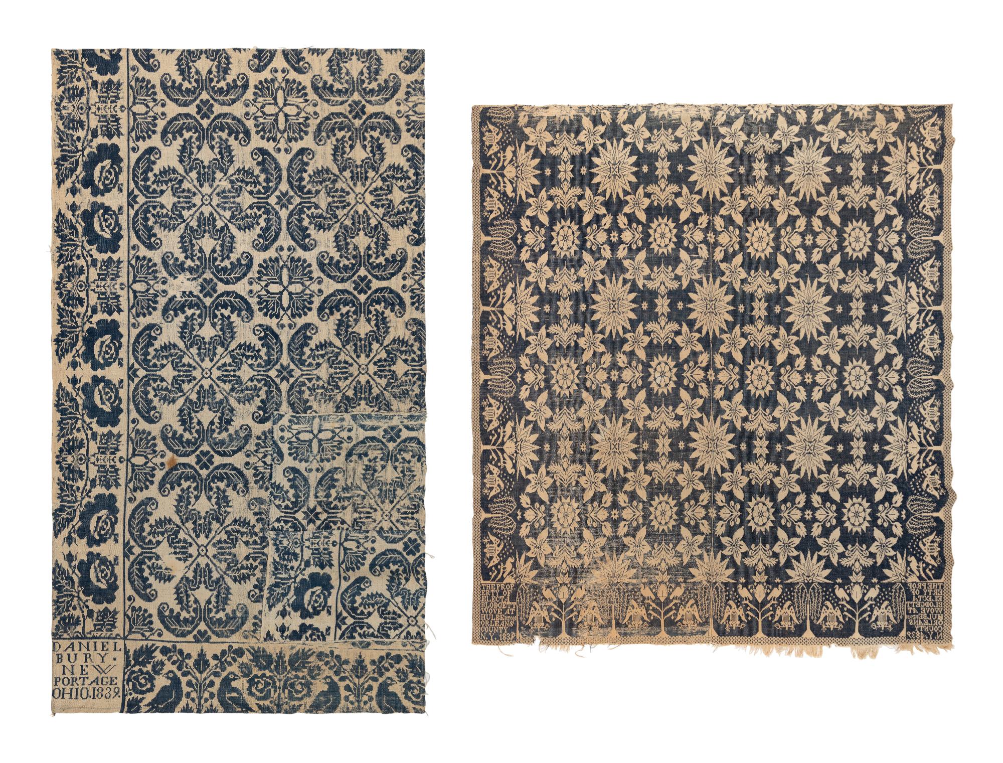 Two Cotton and Wool Jacquard Coverlets