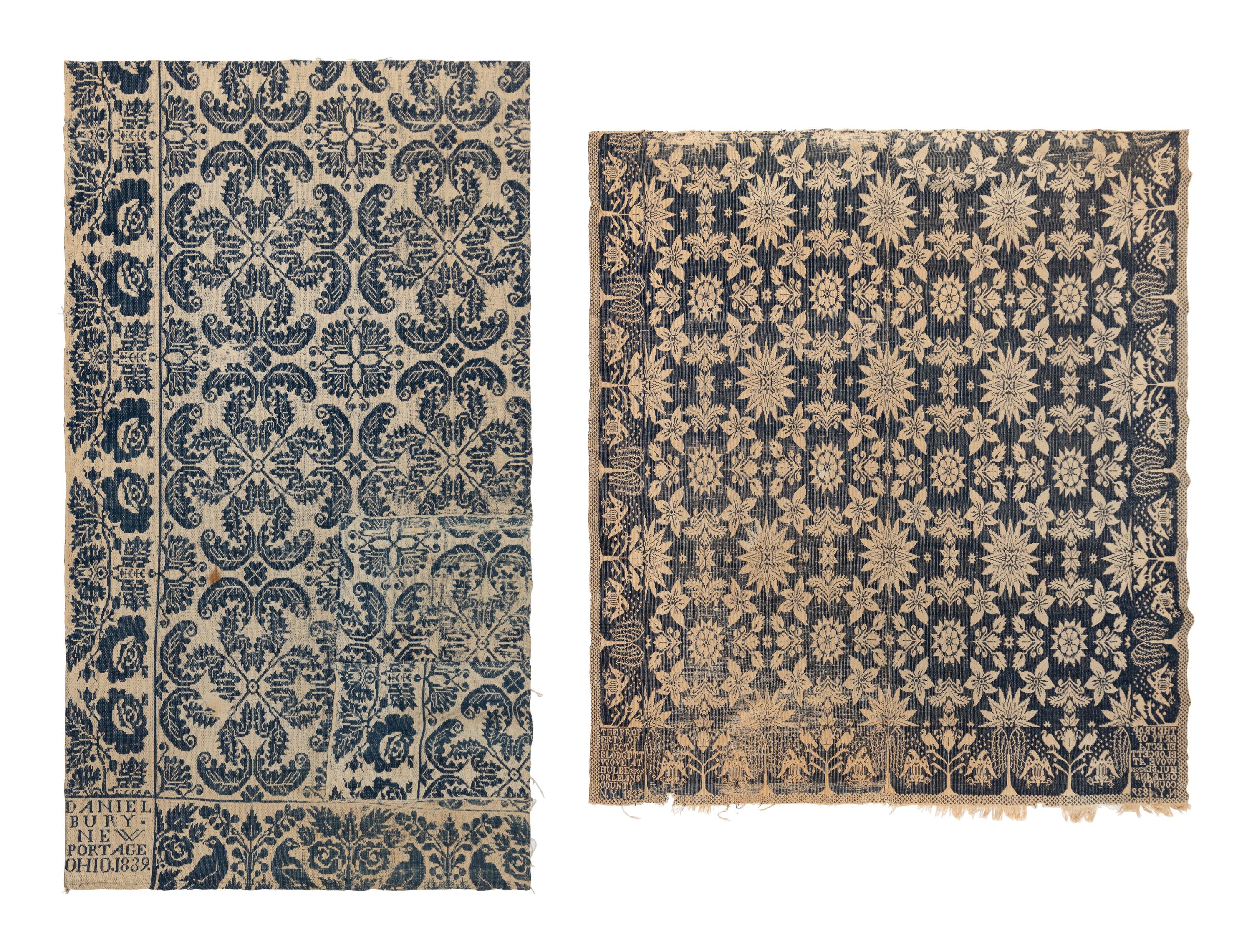 Two Cotton and Wool Jacquard Coverlets