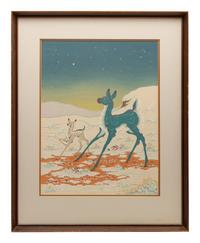 Two Works: Blue Horse and Deer Pair