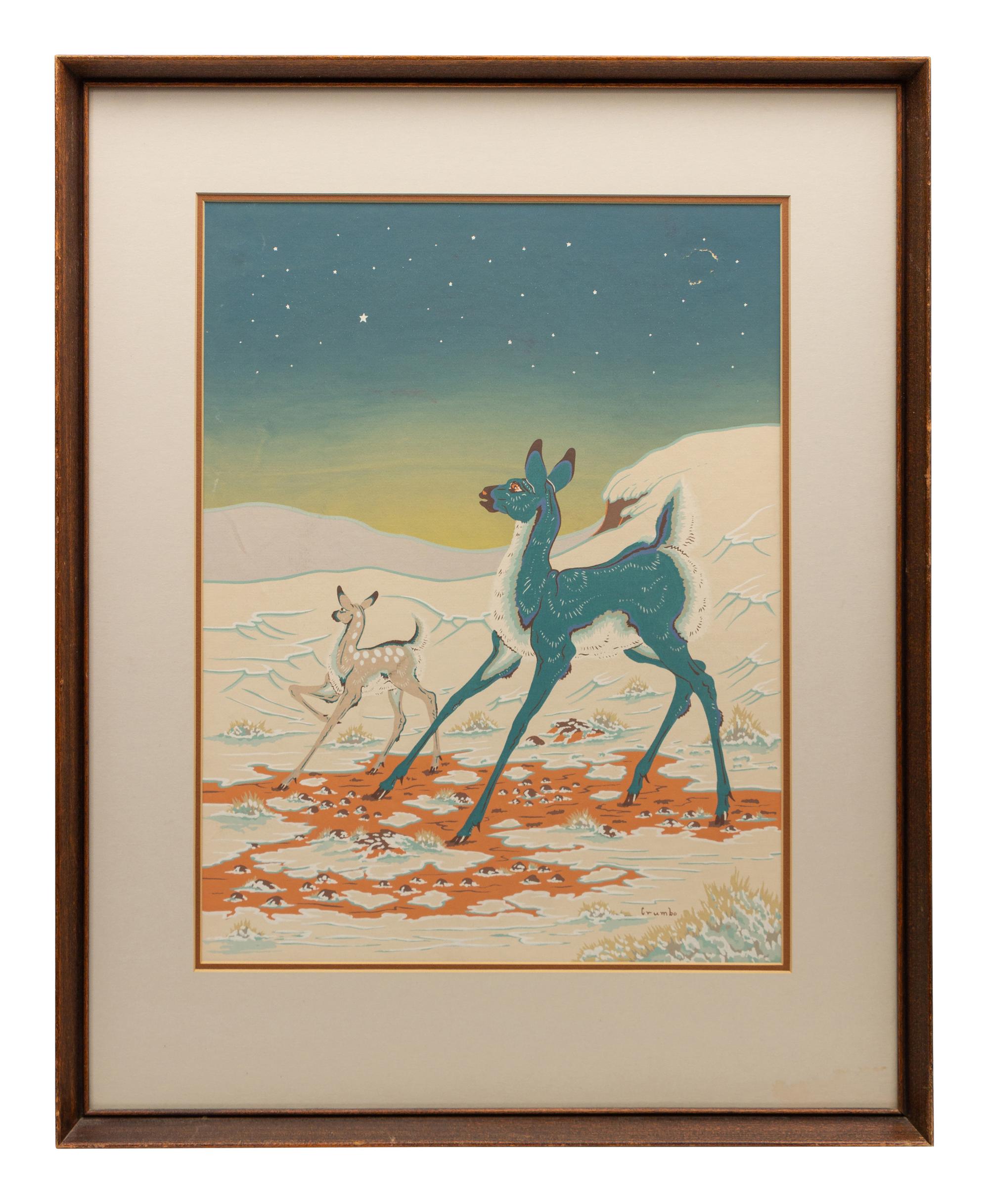 Two Works: Blue Horse and Deer Pair