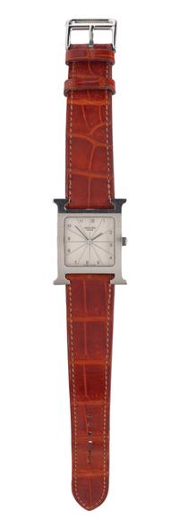 An Hermes Stainless Steel Heure H Wristwatch, Size PM, 9" x 1".