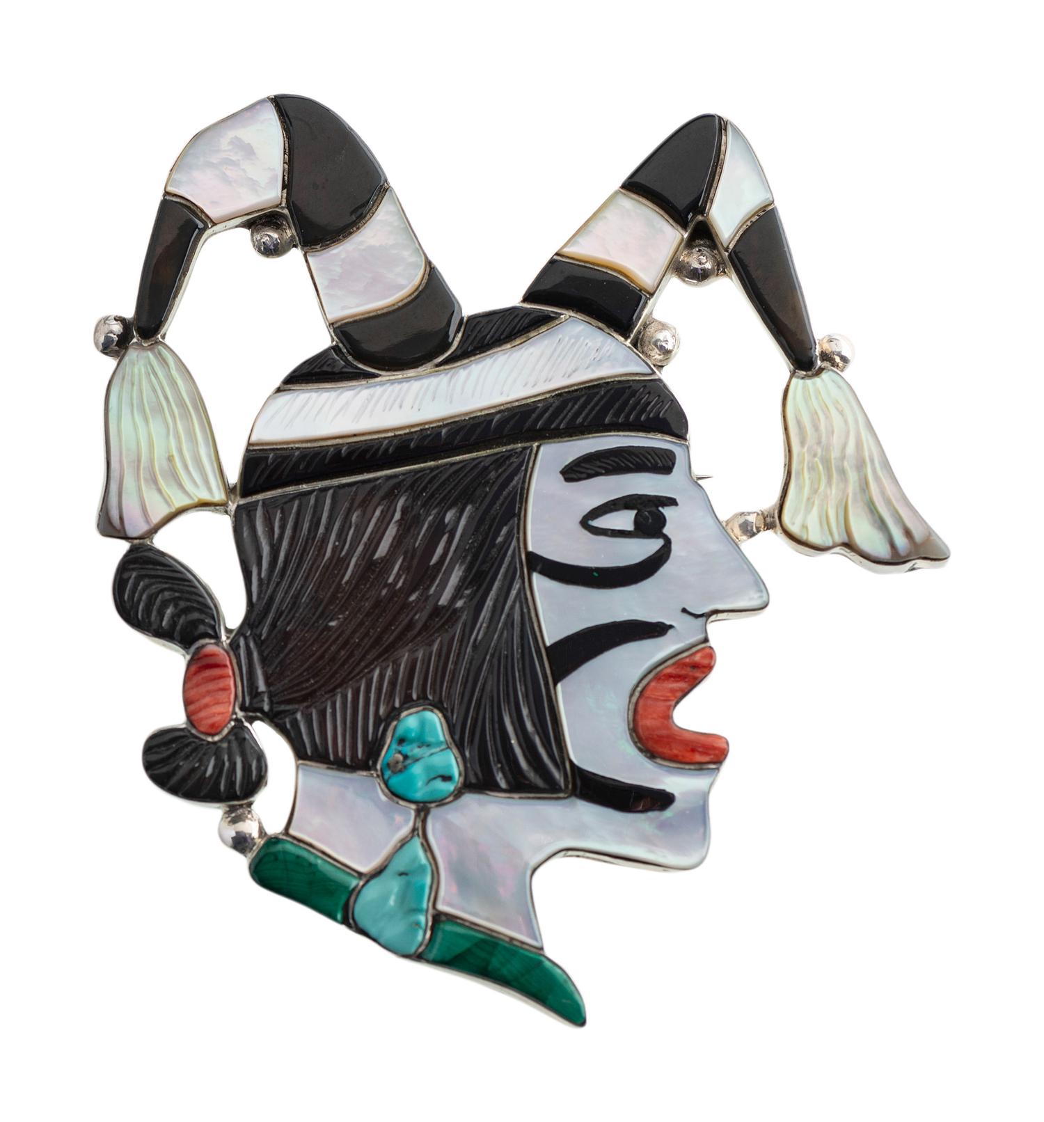 Silver and Mosaic Inlay Koshare Pendant / Brooch