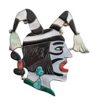 Silver and Mosaic Inlay Koshare Pendant / Brooch