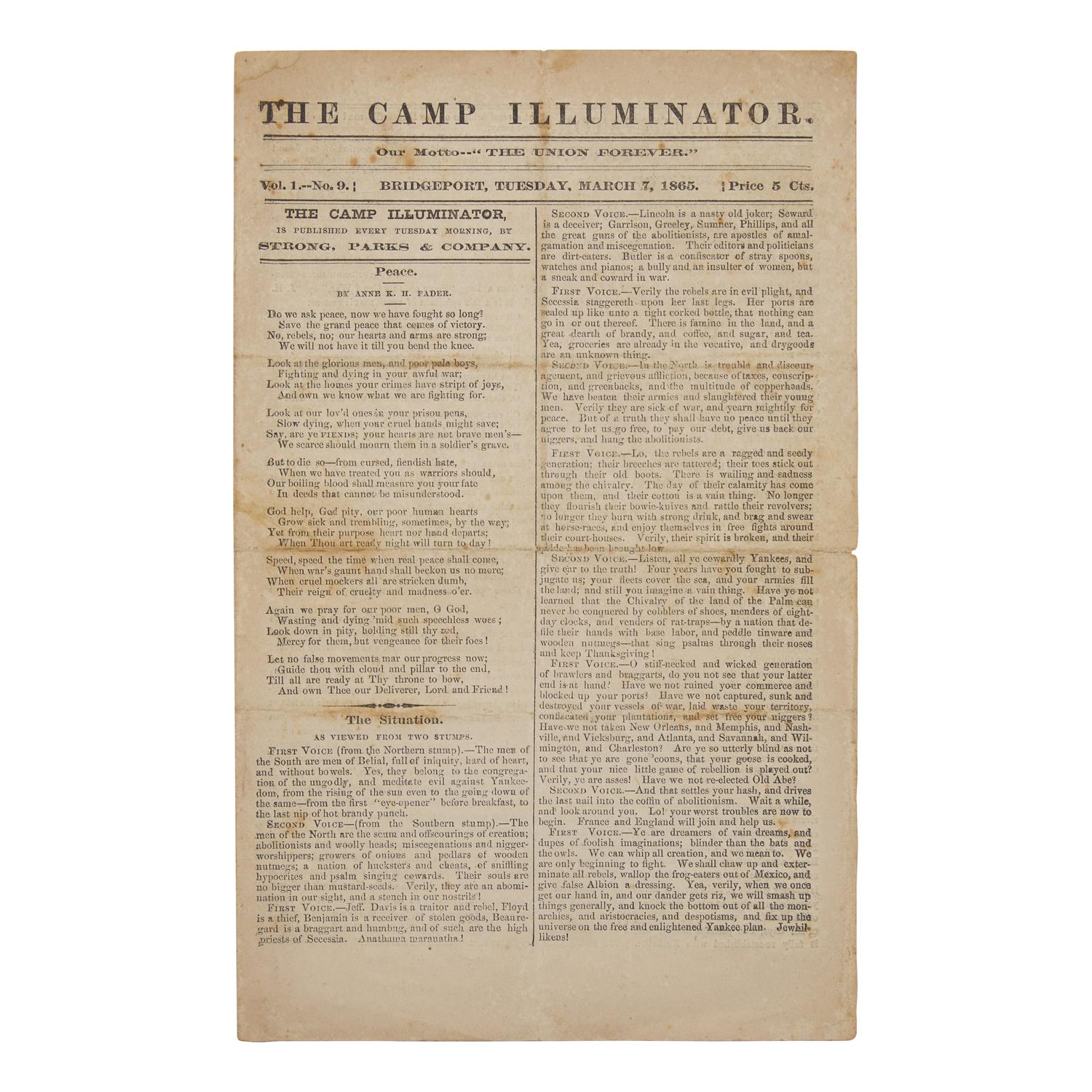 [Civil War] Scarce Union Newspaper Printed in the South, Reporting Sherman's March on Augusta, as well as the "Last Great Battle of the War"