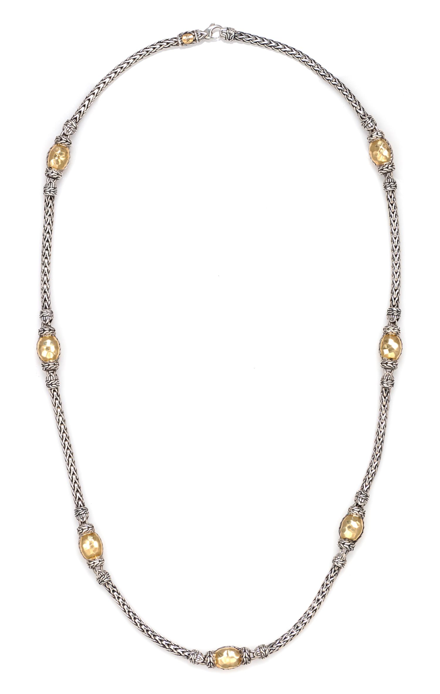 A Sterling Silver and 22 Karat Yellow Gold 'Palu' Station Necklace, John Hardy, 25.90 dwts.