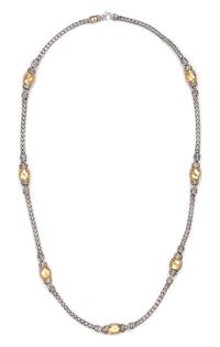 A Sterling Silver and 22 Karat Yellow Gold 'Palu' Station Necklace, John Hardy, 25.90 dwts.