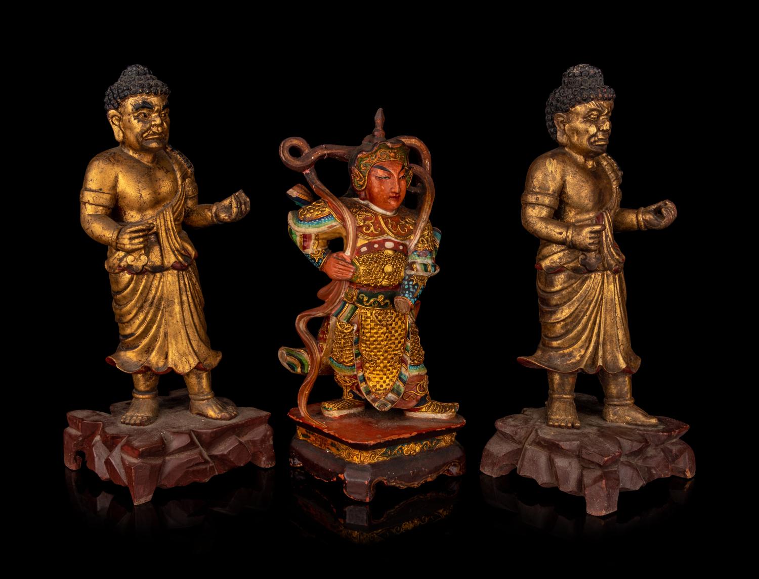 Three Chinese Gilt Lacquered Wood Figures