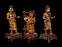 Three Chinese Gilt Lacquered Wood Figures