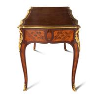 A Louis XV Gilt Bronze Mounted Tulipwood, Amaranth and Bois De Bout Marquetry Bureau Plat