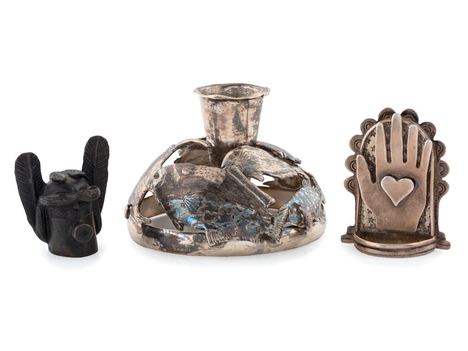 Southwestern-style Sterling Silver Candle Stick Holder AND Pin, PLUS