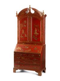 A George II Style Red Lacquered Chinoiserie Secretary Bookcase — 20TH CENTURY