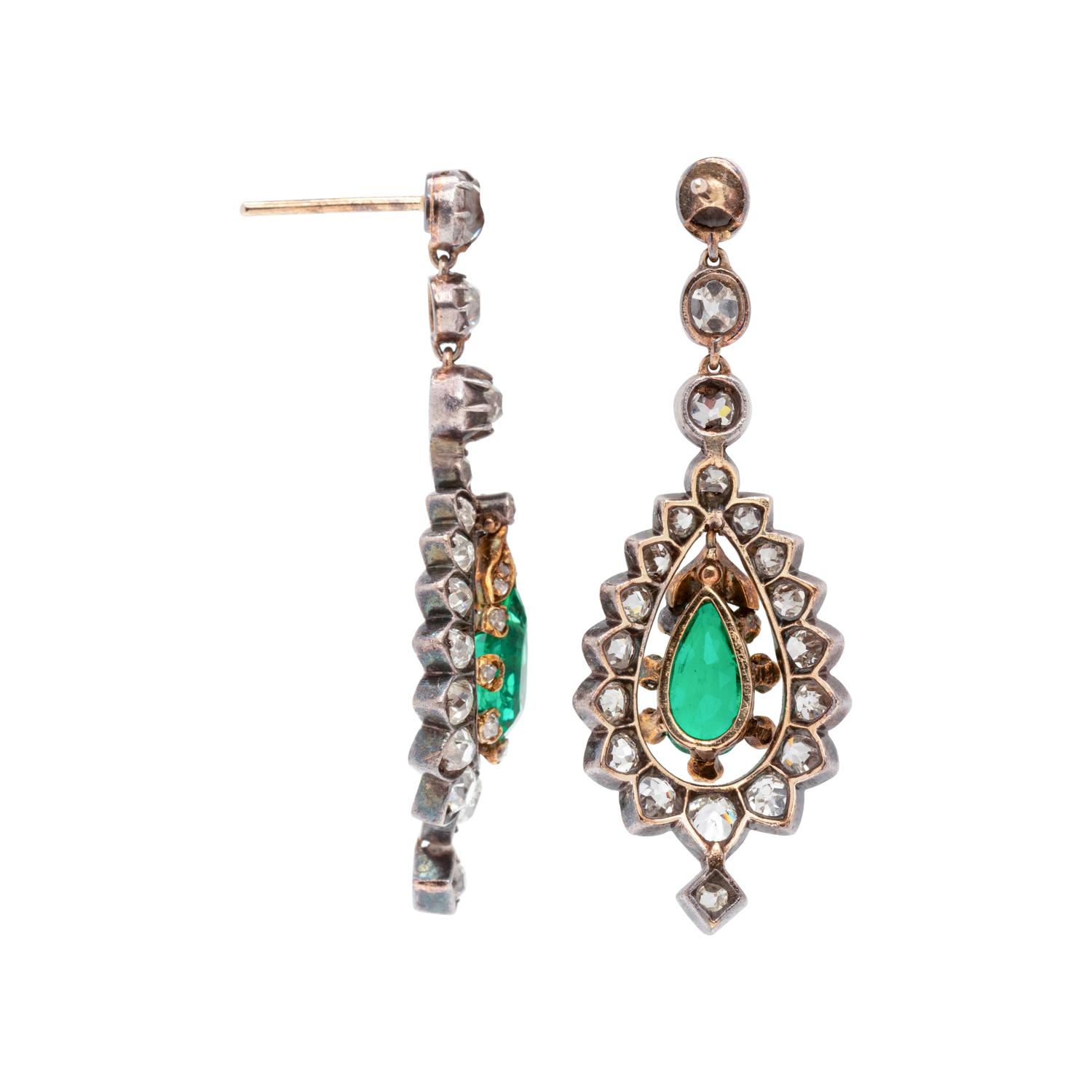 VICTORIAN, EMERALD AND DIAMOND EARRINGS