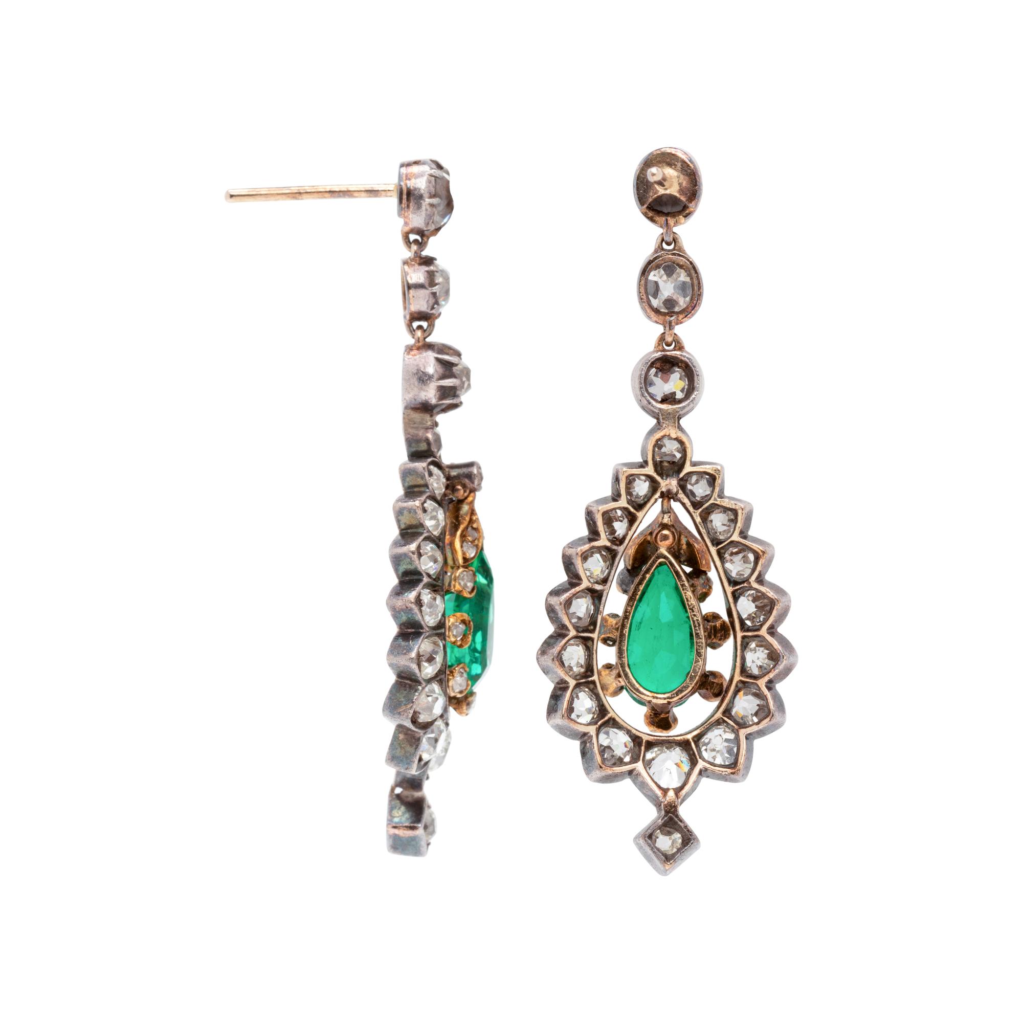 VICTORIAN, EMERALD AND DIAMOND EARRINGS