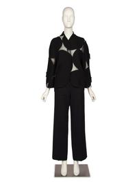 Chado Ralph Rucci Wool Crepe and Net Circle Jacket with Pants, 2000s