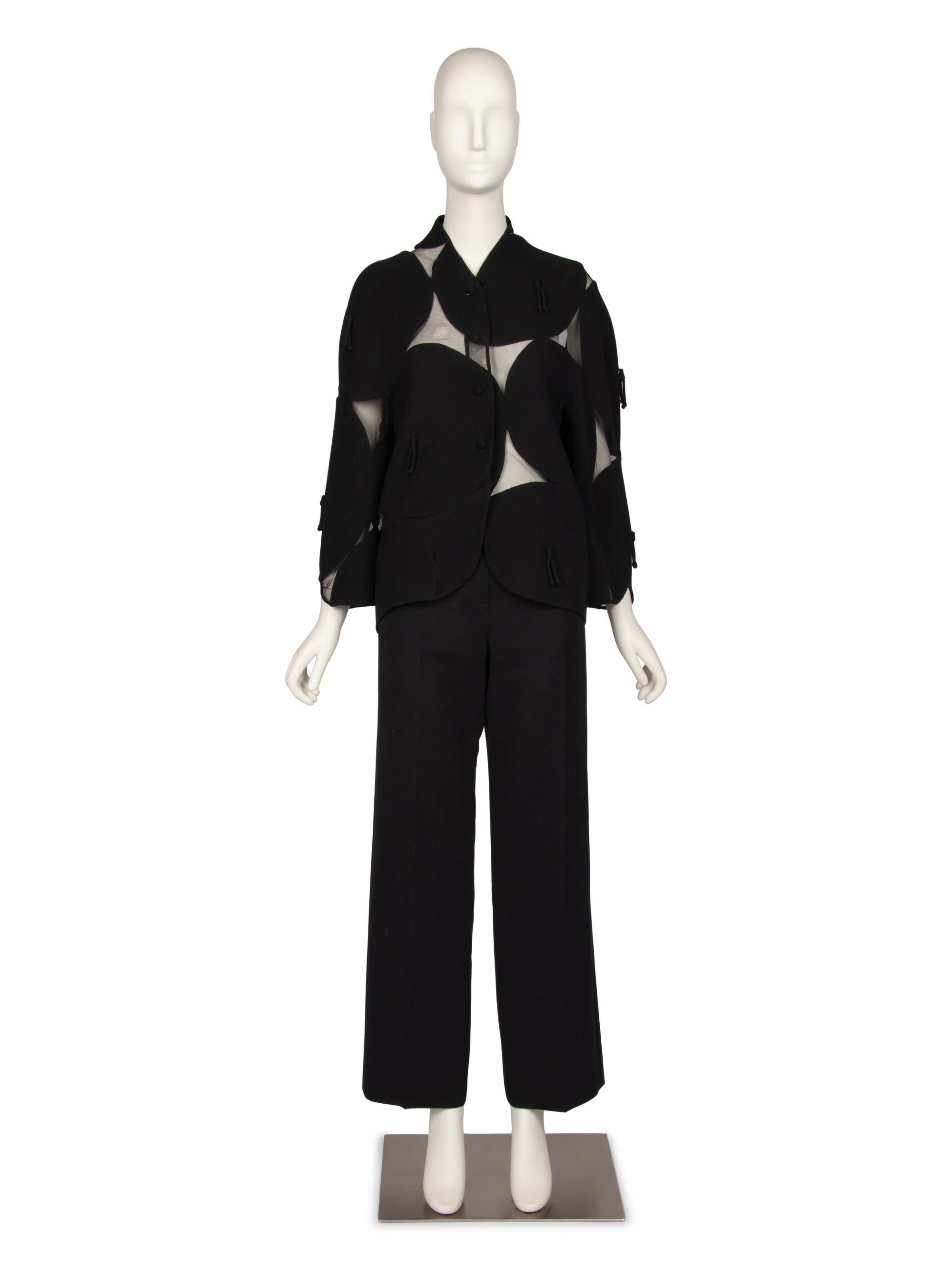 Chado Ralph Rucci Wool Crepe and Net Circle Jacket with Pants, 2000s