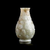 A Small Chinese Jade 'Floral' Vase 青玉刻花瓣紋香瓶