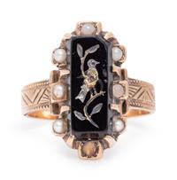 A Rose Gold, Onyx and Seed Pearl Ring,