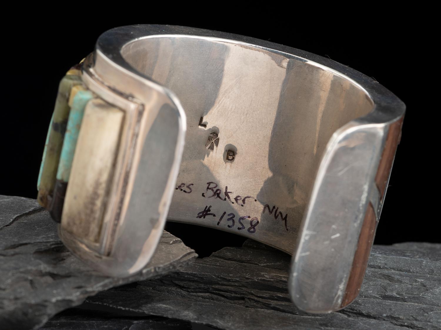 Southwestern-style Wide Silver and Cobblestone Inlay Cuff Bracelet