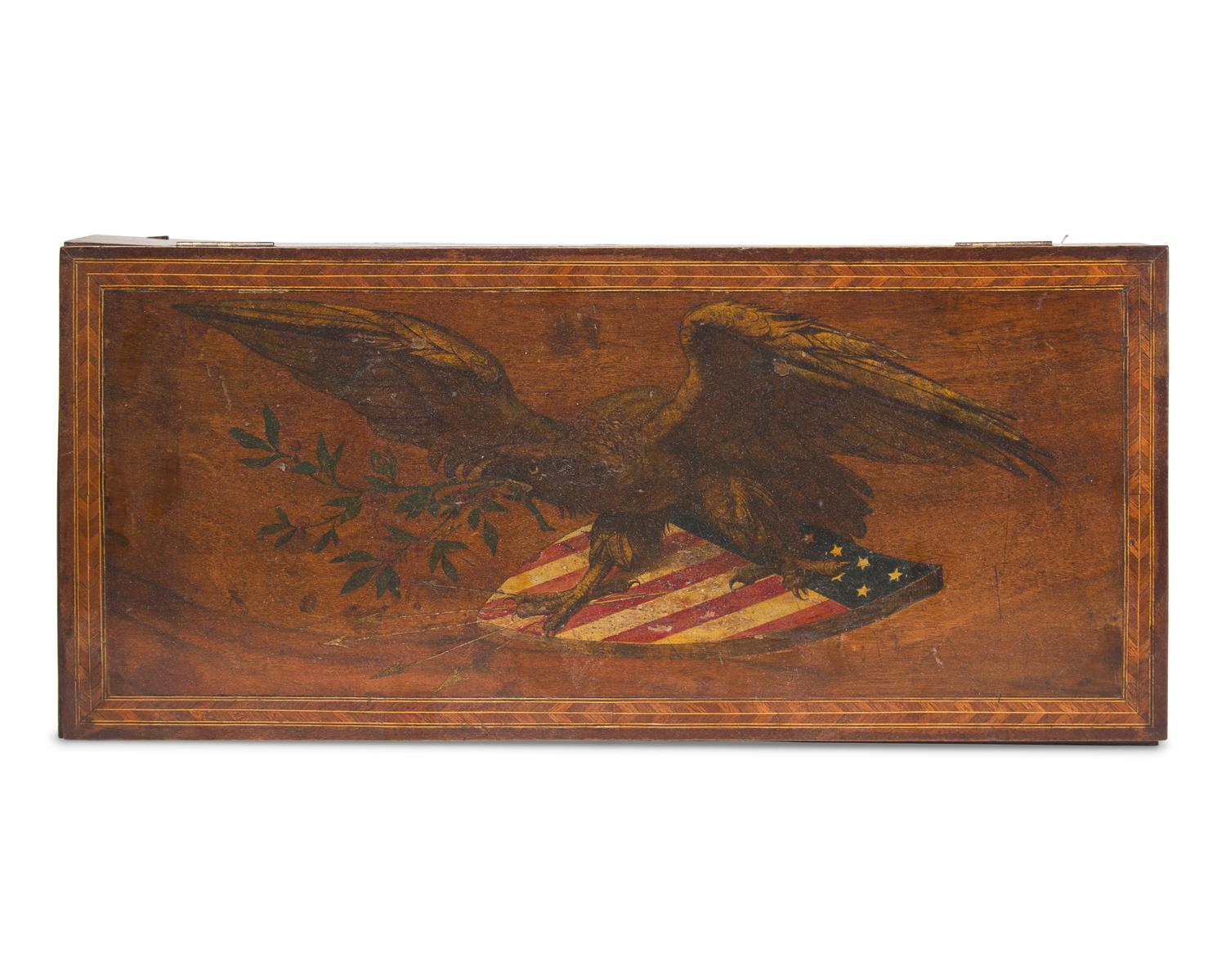 A Late Federal Inlaid Mahogany and Decoupaged Cigar Box