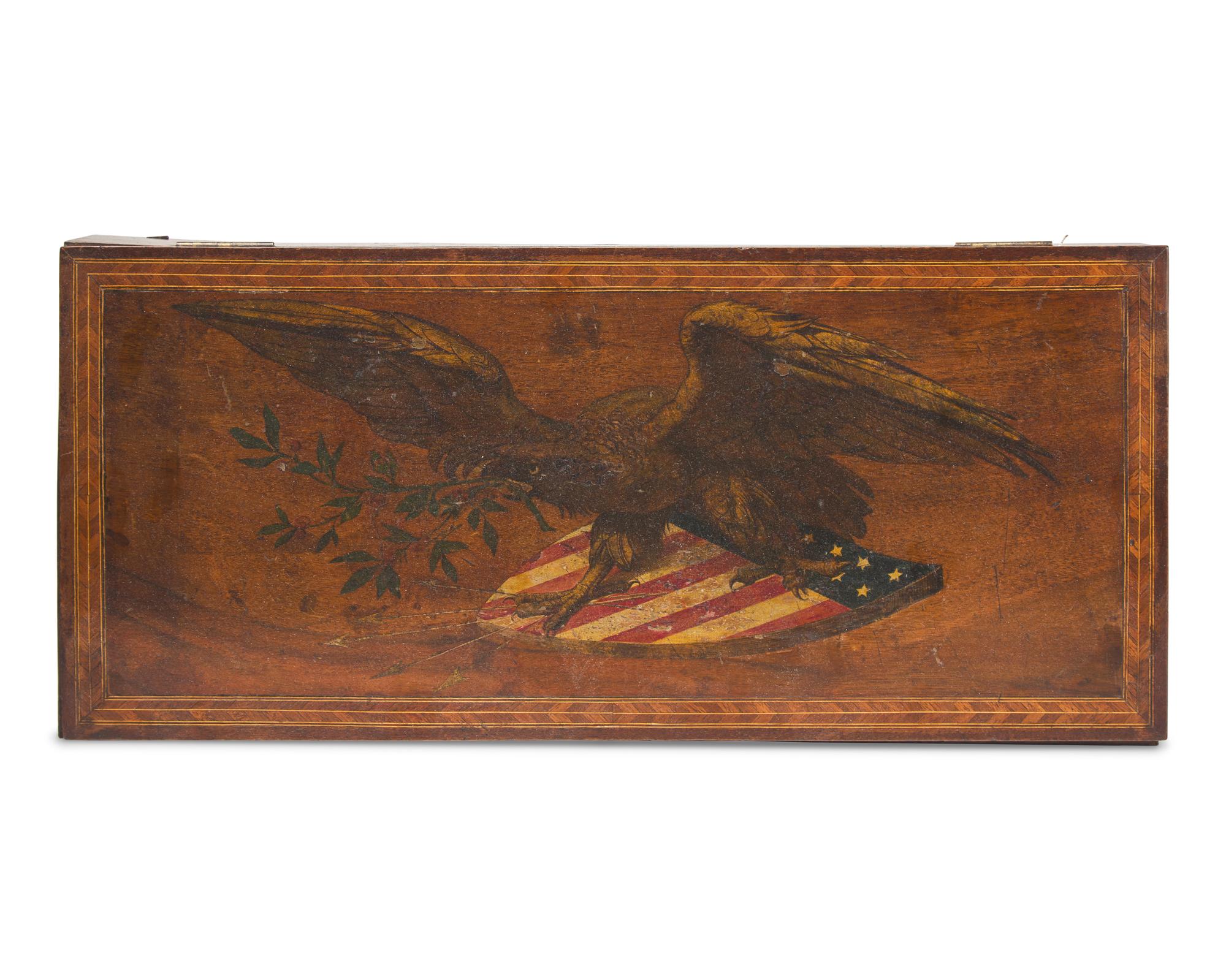 A Late Federal Inlaid Mahogany and Decoupaged Cigar Box