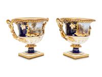 A Pair of Chamberlain Worcester Cache Pots Depicting Buckingham Palace and Windsor Castle — EARLY 19TH CENTURY