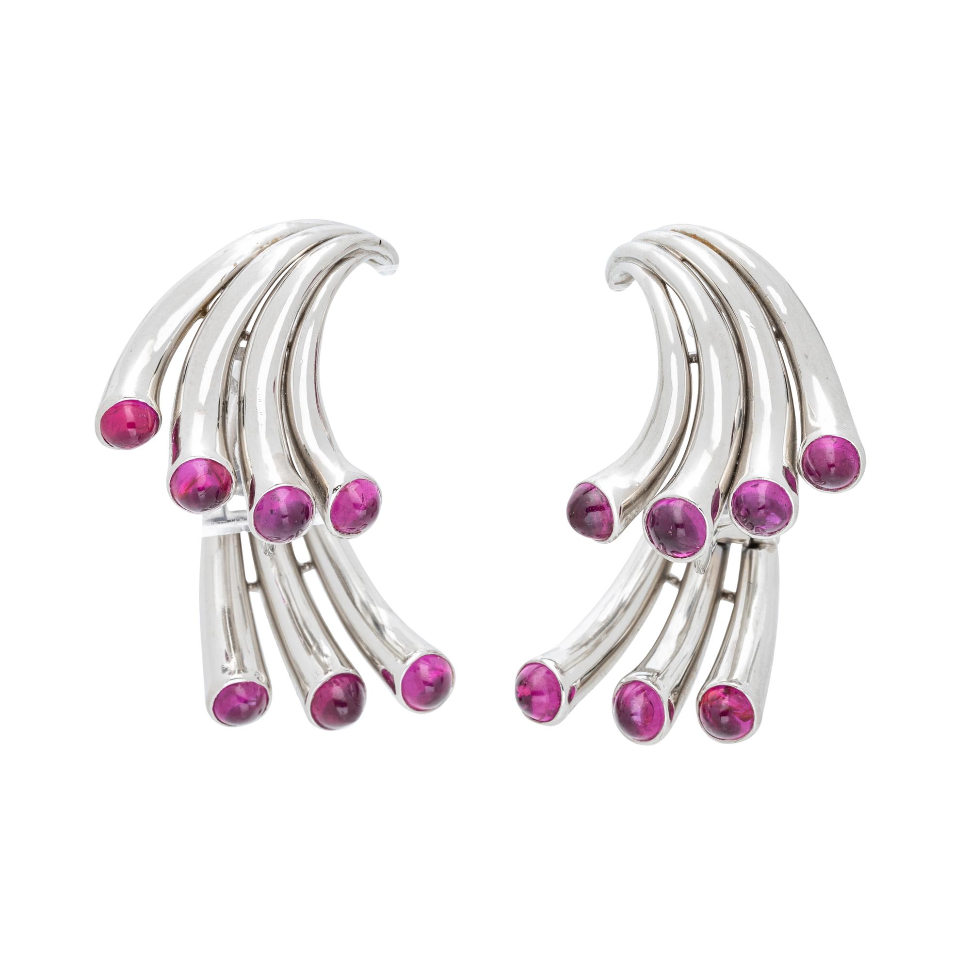 PLATINUM AND RUBY EARCLIPS