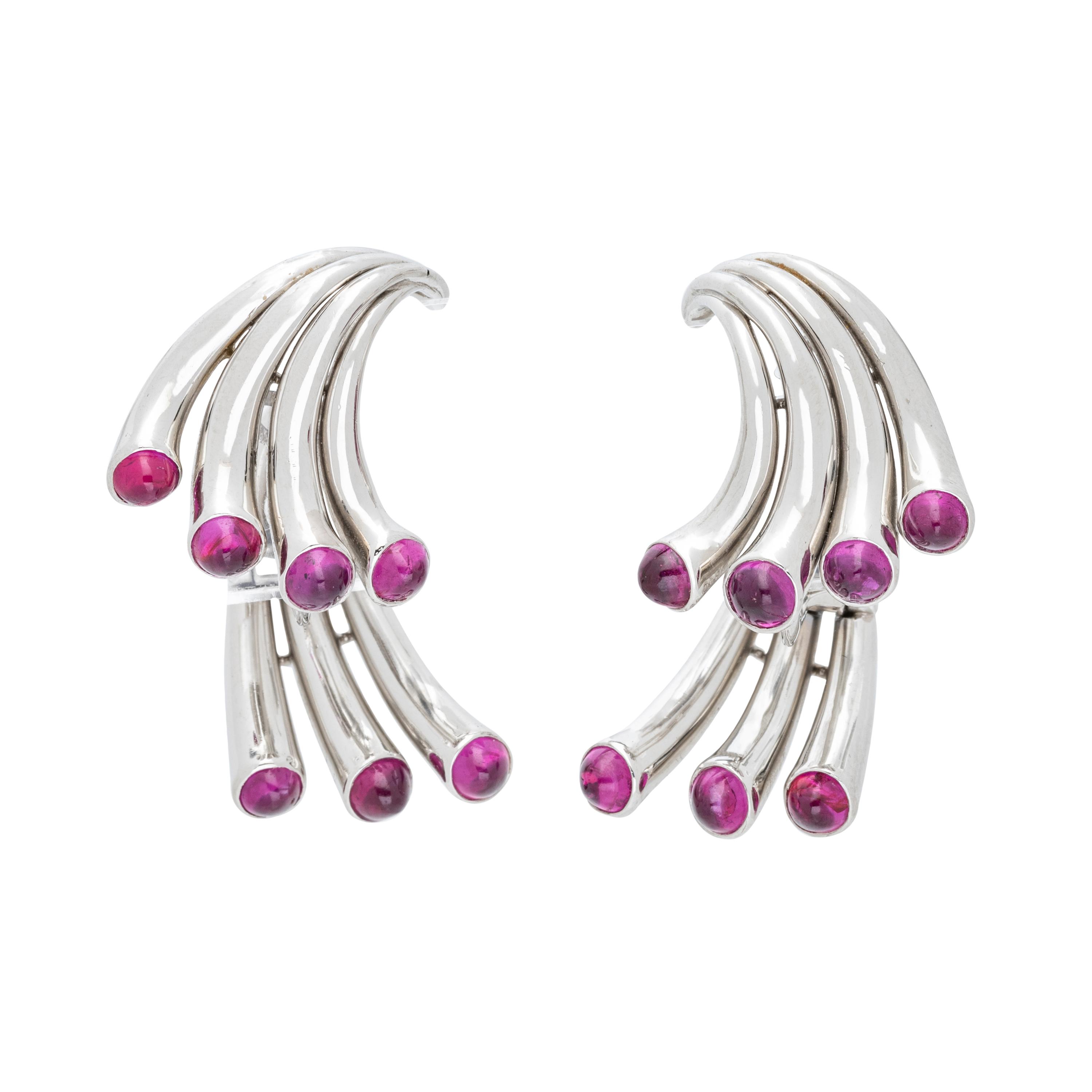 PLATINUM AND RUBY EARCLIPS