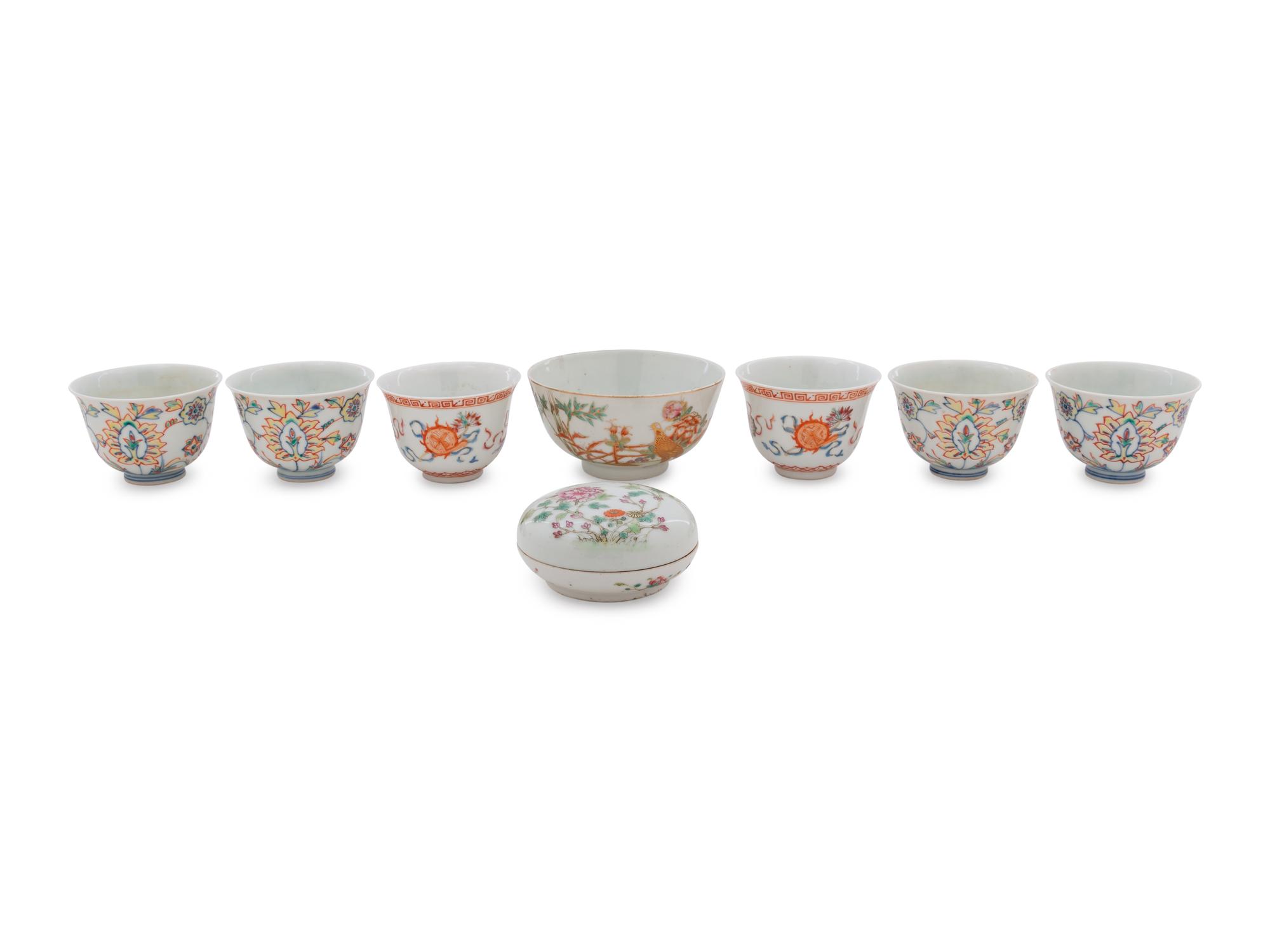 Eight Chinese Famille Rose Porcelain Articles