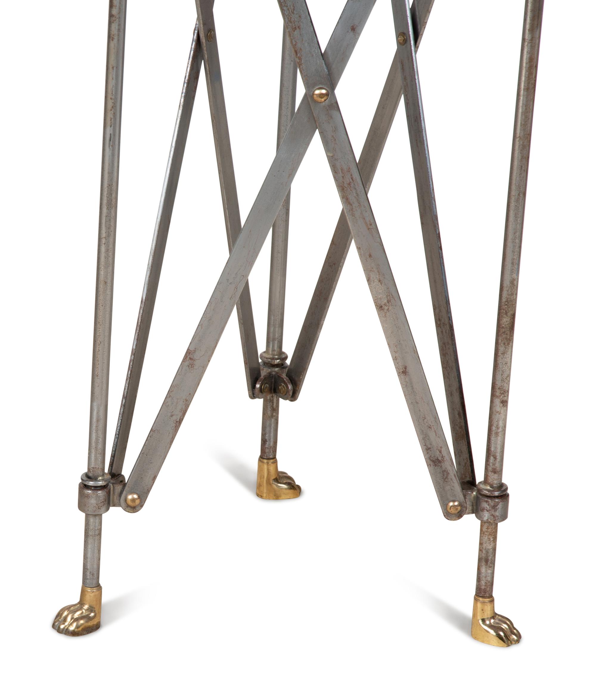 A Pair of Neoclassical Style Steel and Brass Pedestal Tables — 20TH CENTURY