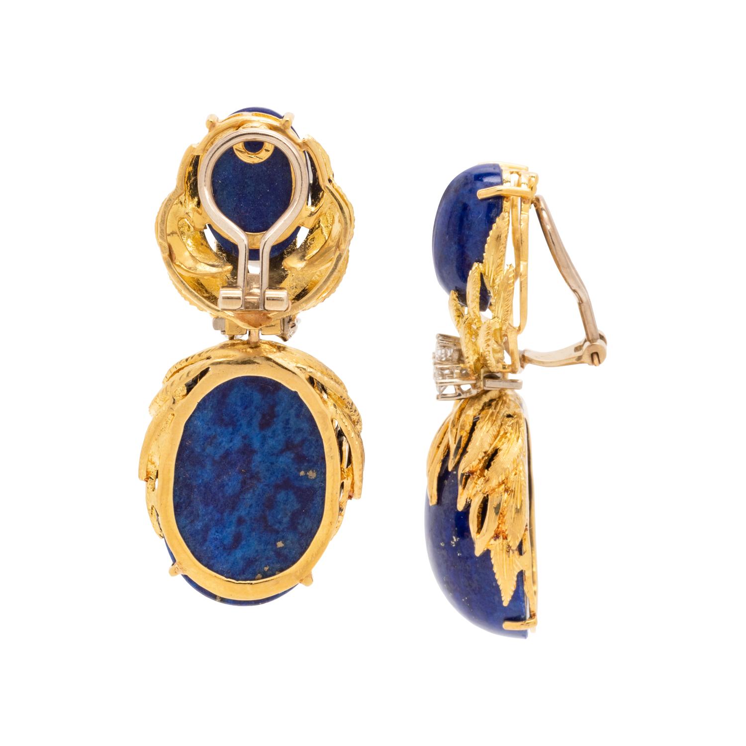 LAPIS LAZULI AND DIAMOND CONVERTIBLE EARCLIPS