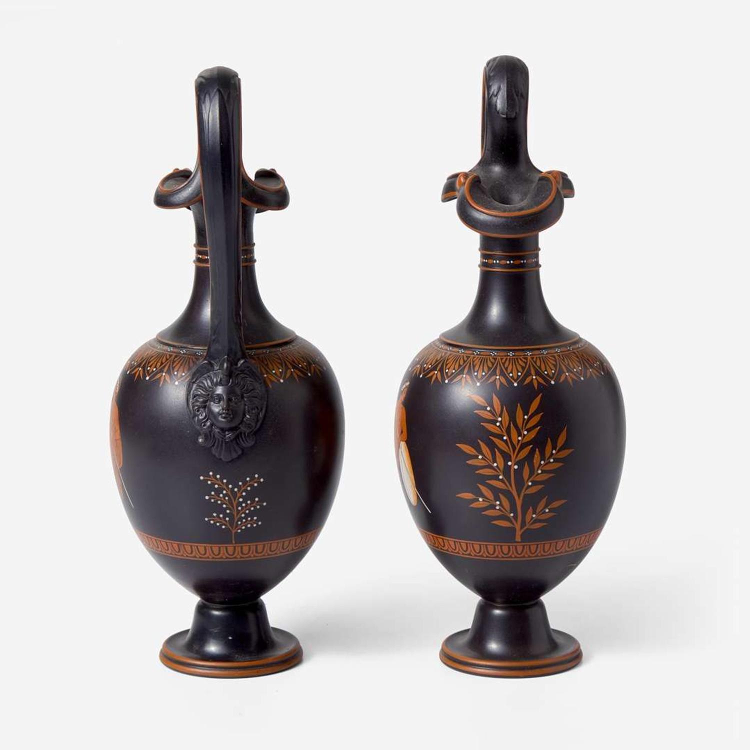 A Pair of Wedgwood Encaustic-decorated Black Basalt Oenochoe UK, circa 1795