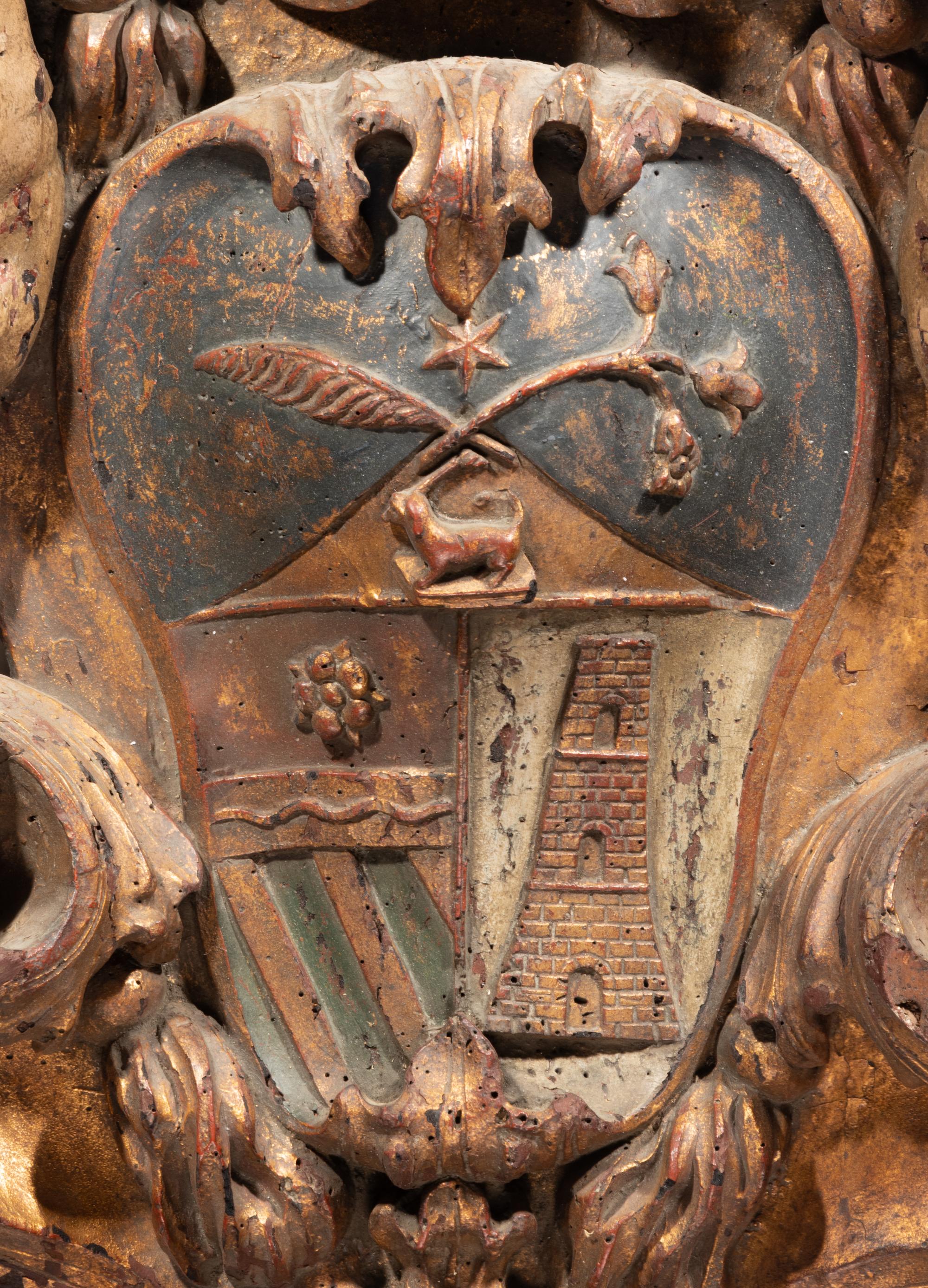 An Italian Baroque Painted and Parcel Gilt Episcopal Coat of Arms