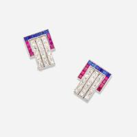 A Set of Matching Sapphire, Ruby, and Diamond Dress Clips