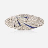 A Platinum, Diamond, and Sapphire Brooch