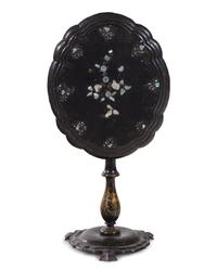 A Victorian Lacquered and Mother-of-Pearl Inlaid Tilt-Top Table