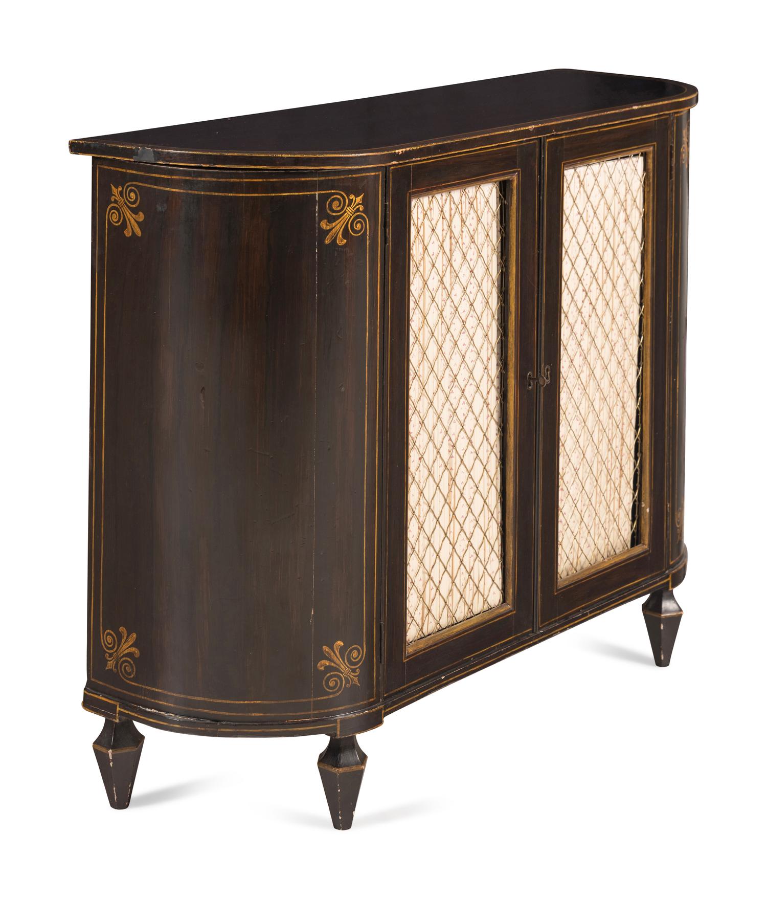 A Pair of Regency Grain-Painted and Parcel-Gilt Cabinets