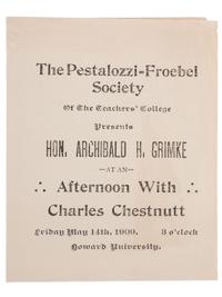 [CHESNUTT, Charles (1858-1932)]. A group of 3 items related to Charles Chesnutt, incl. Howard University programs and ALS from Susan V. Chesnutt to head of NAACP Arthur Spingarn.