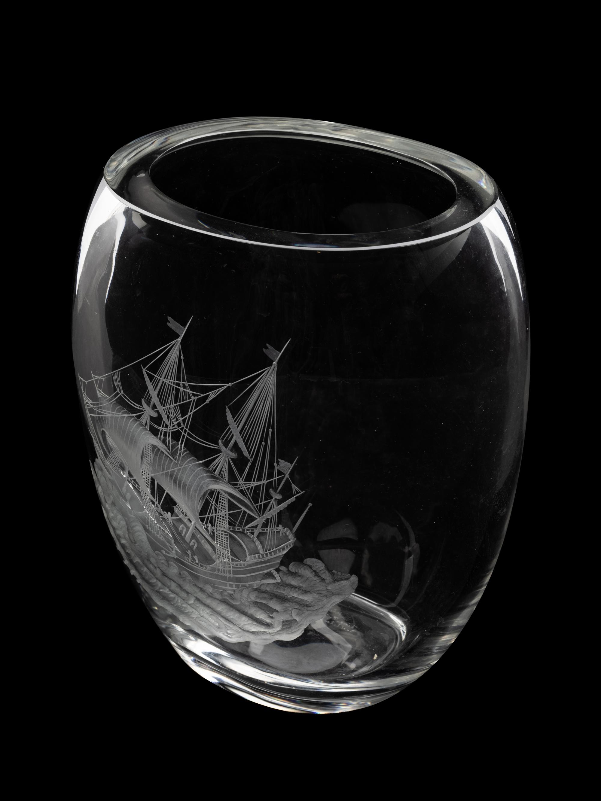 A Val St. Lambert Etched Glass Vase