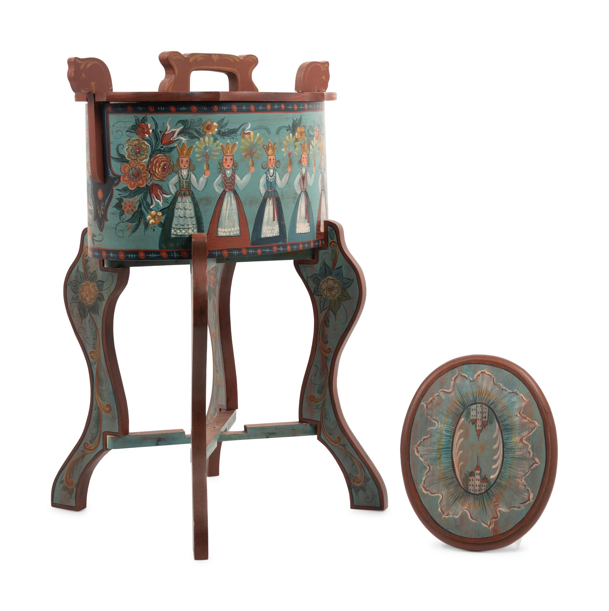 A Northern European Style Painted Box and Stand