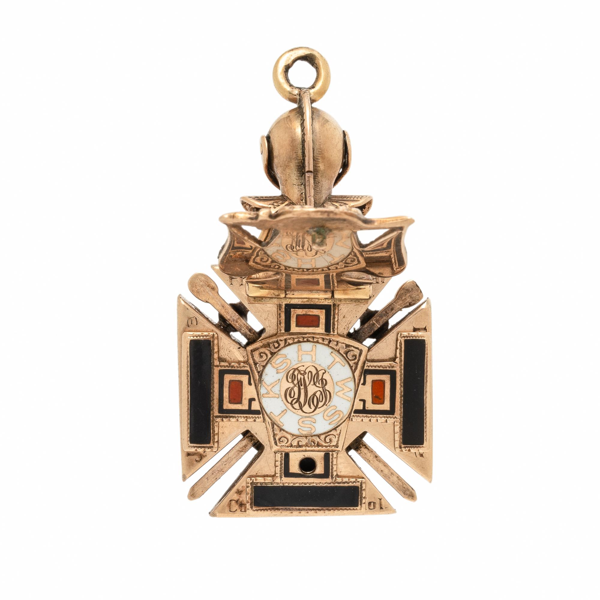 Enamel, Multigem, and Yellow Gold Masonic Pendant