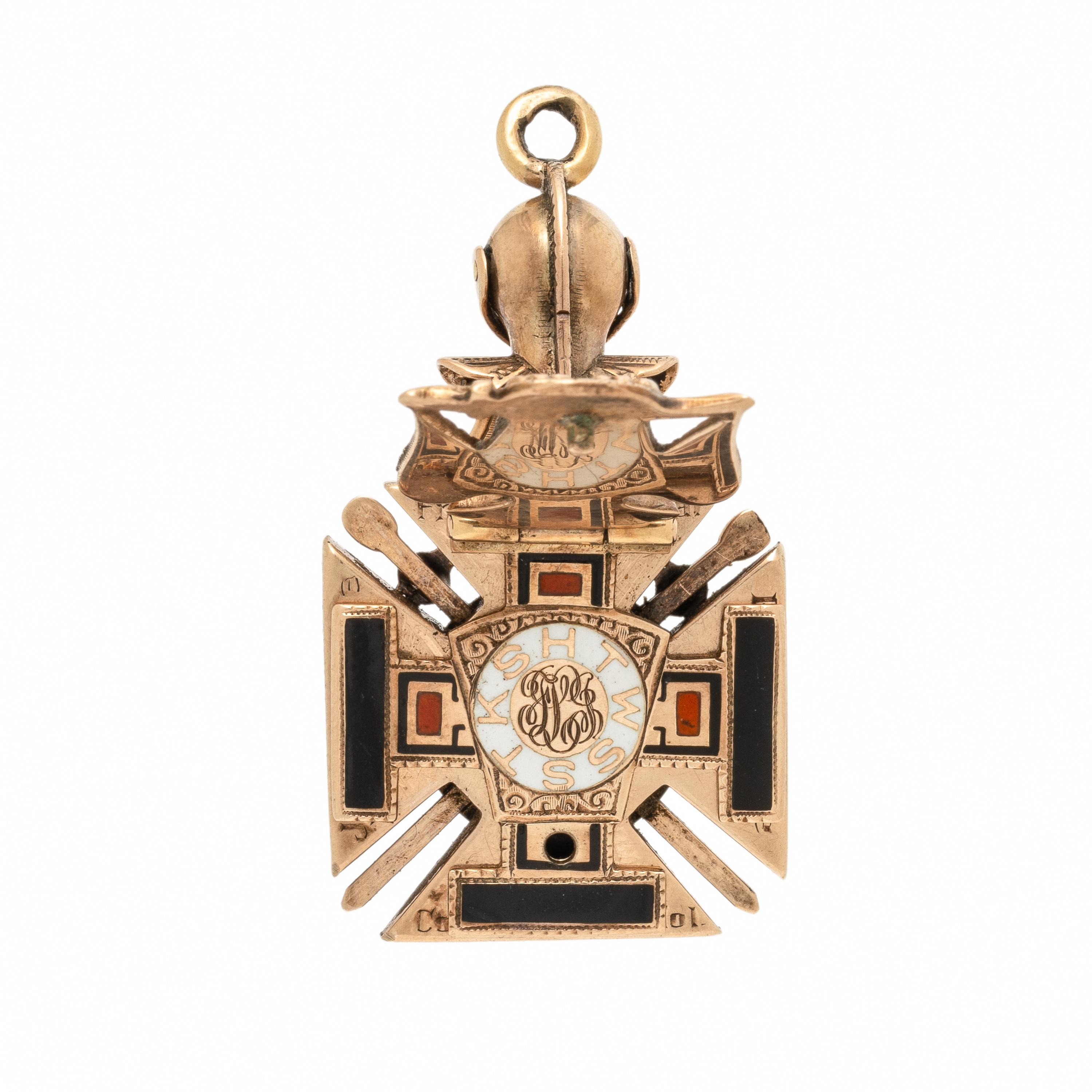 Enamel, Multigem, and Yellow Gold Masonic Pendant