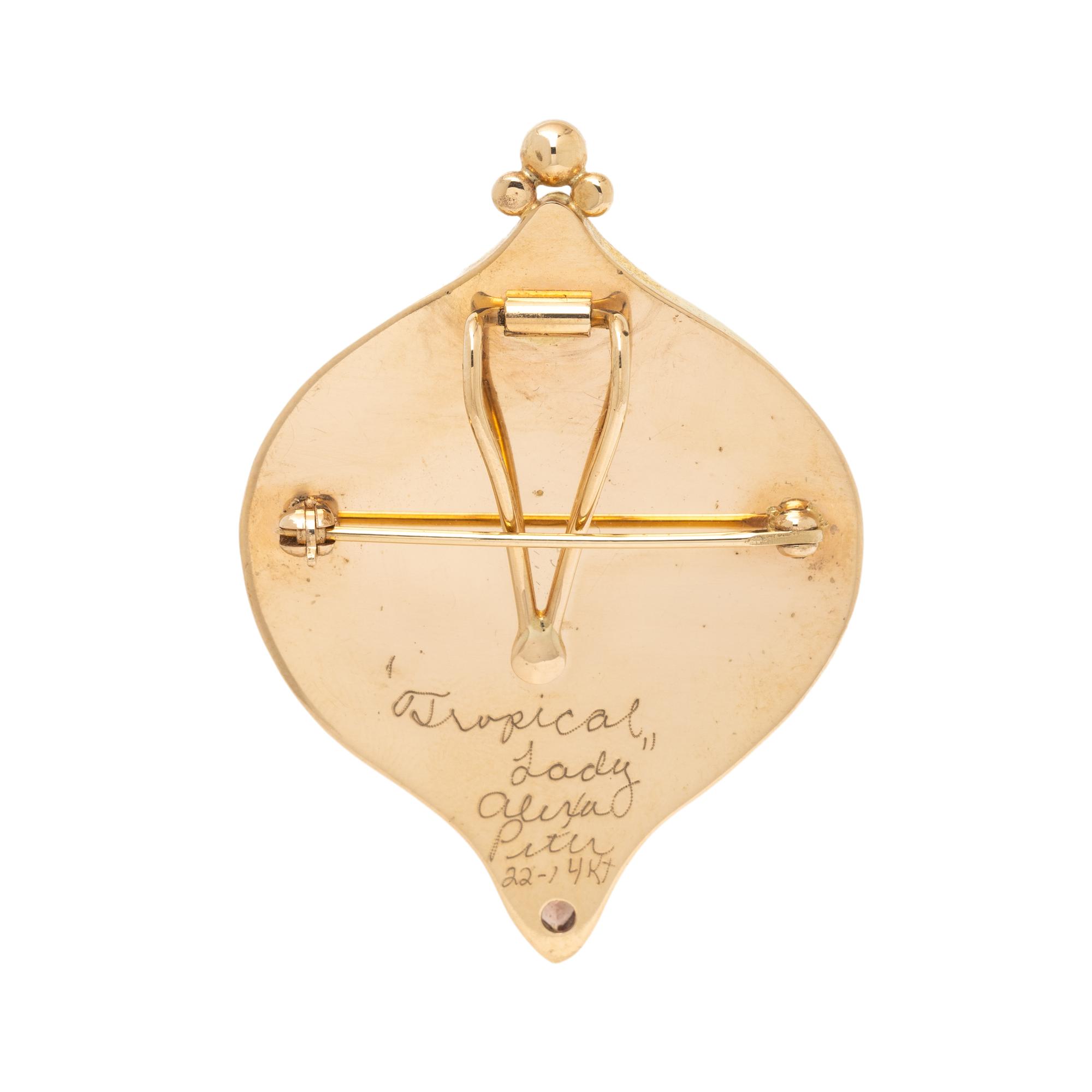 ALEXA & PETER SMARSH, ENAMEL AND YELLOW GOLD 'TROPICAL LADY' PENDANT BROOCH