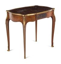 A Louis XV Style Gilt Bronze Mounted Kingwood Marble-Top Table