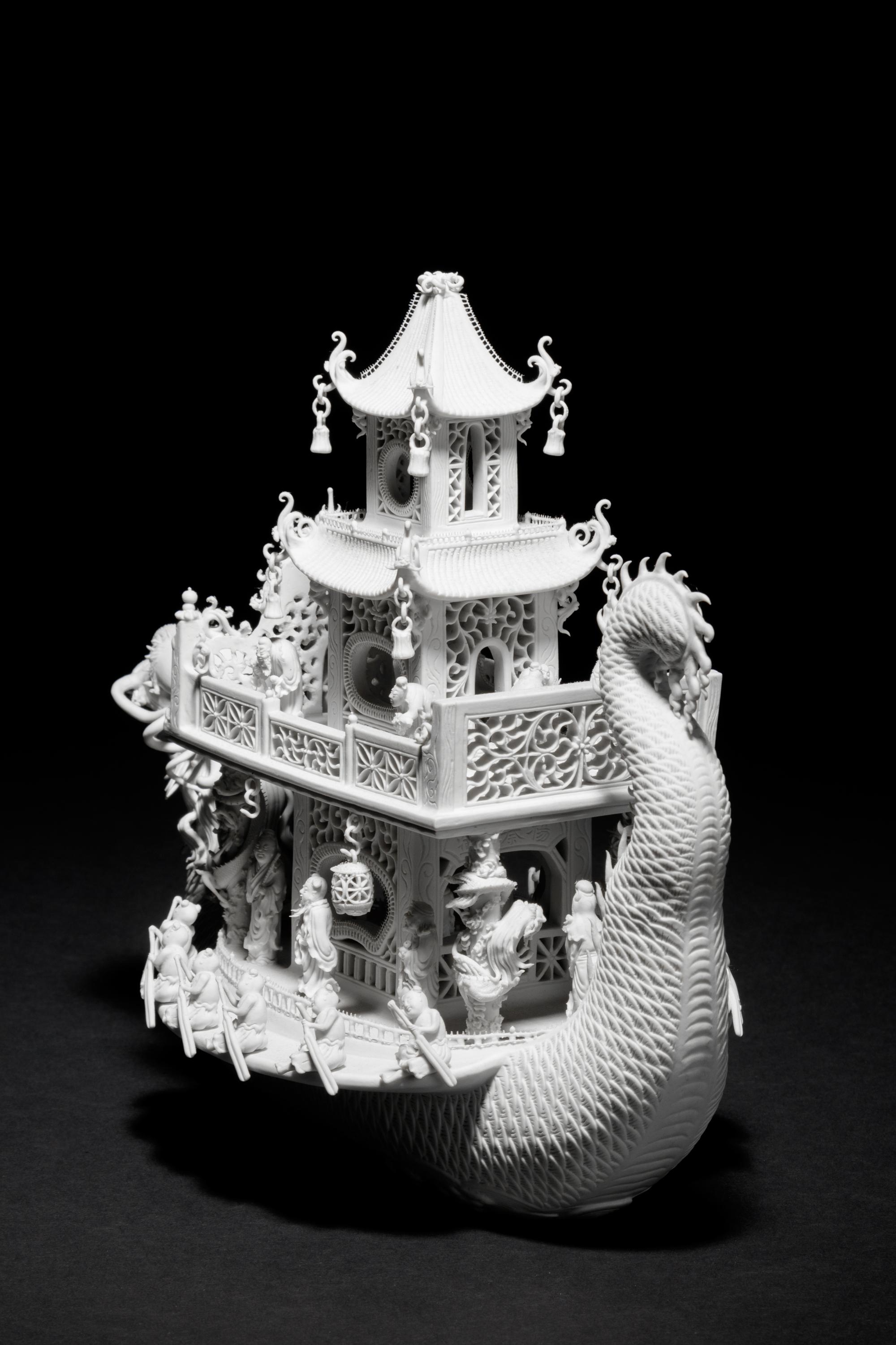 A White Biscuit Porcelain Model of a Dragon Boat
