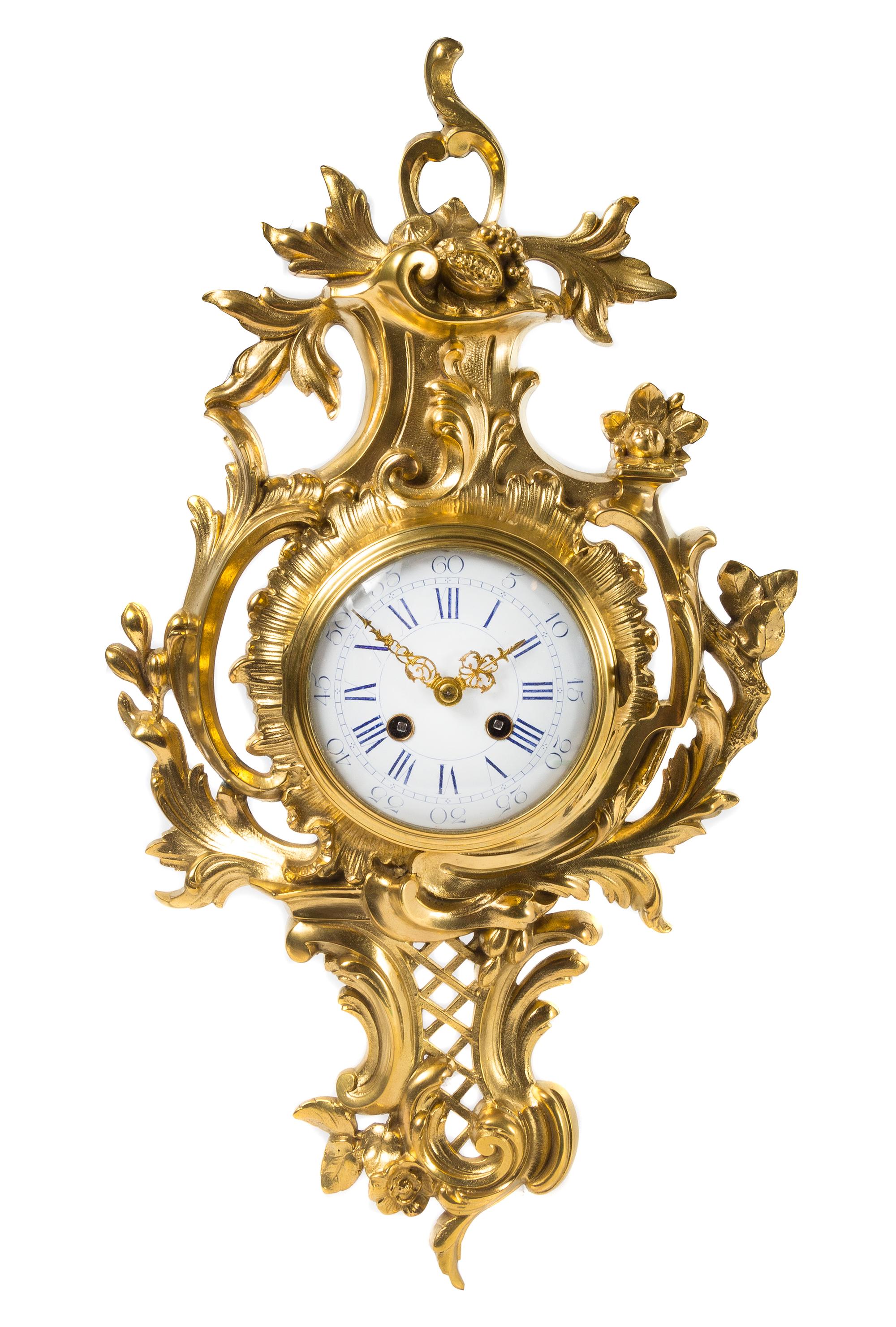 A Rococo Style Gilt Bronze Cartel Clock Height 21 inches. — JAPY FRERES, LATE 19TH CENTURY
