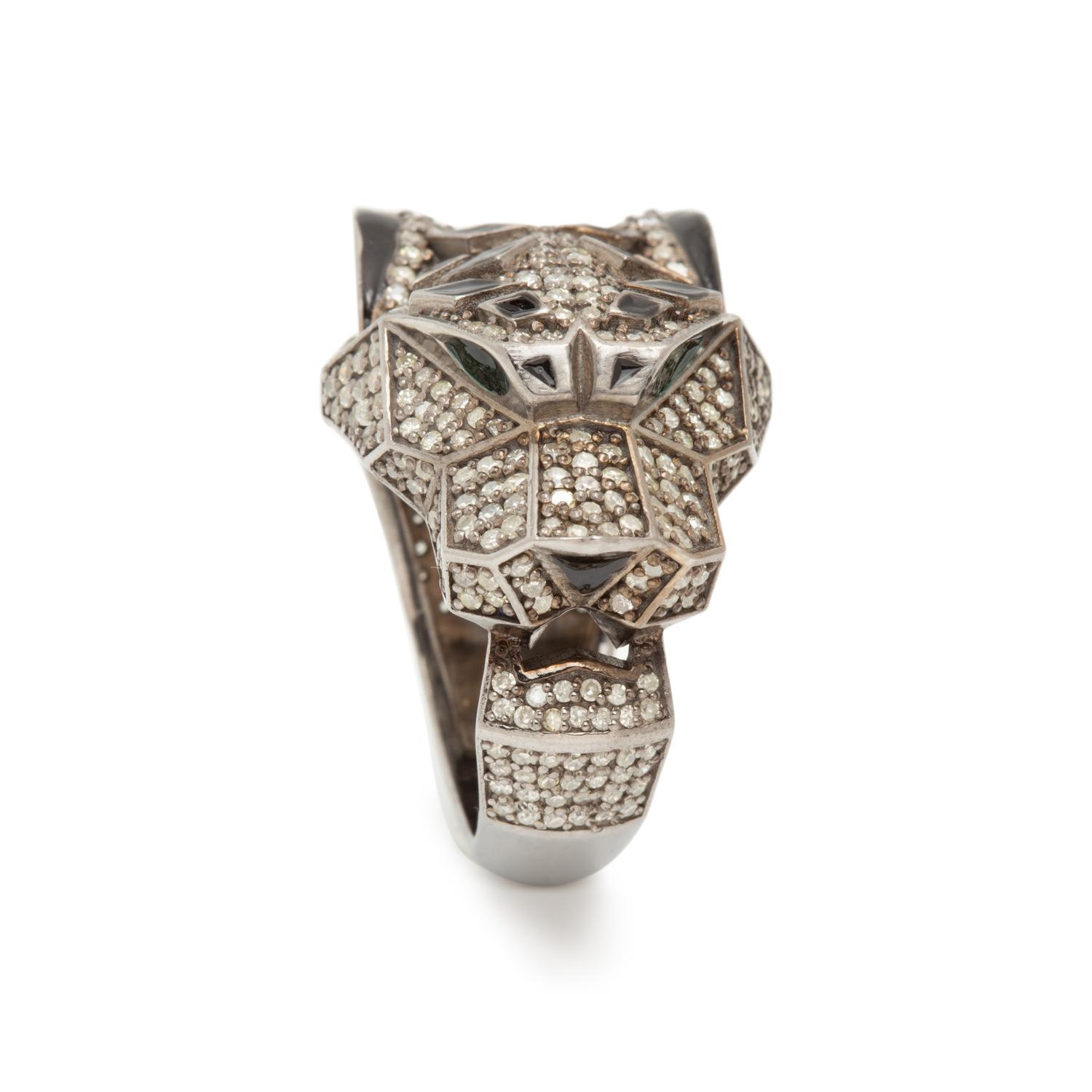 DIAMOND AND ENAMEL PANTHER RING